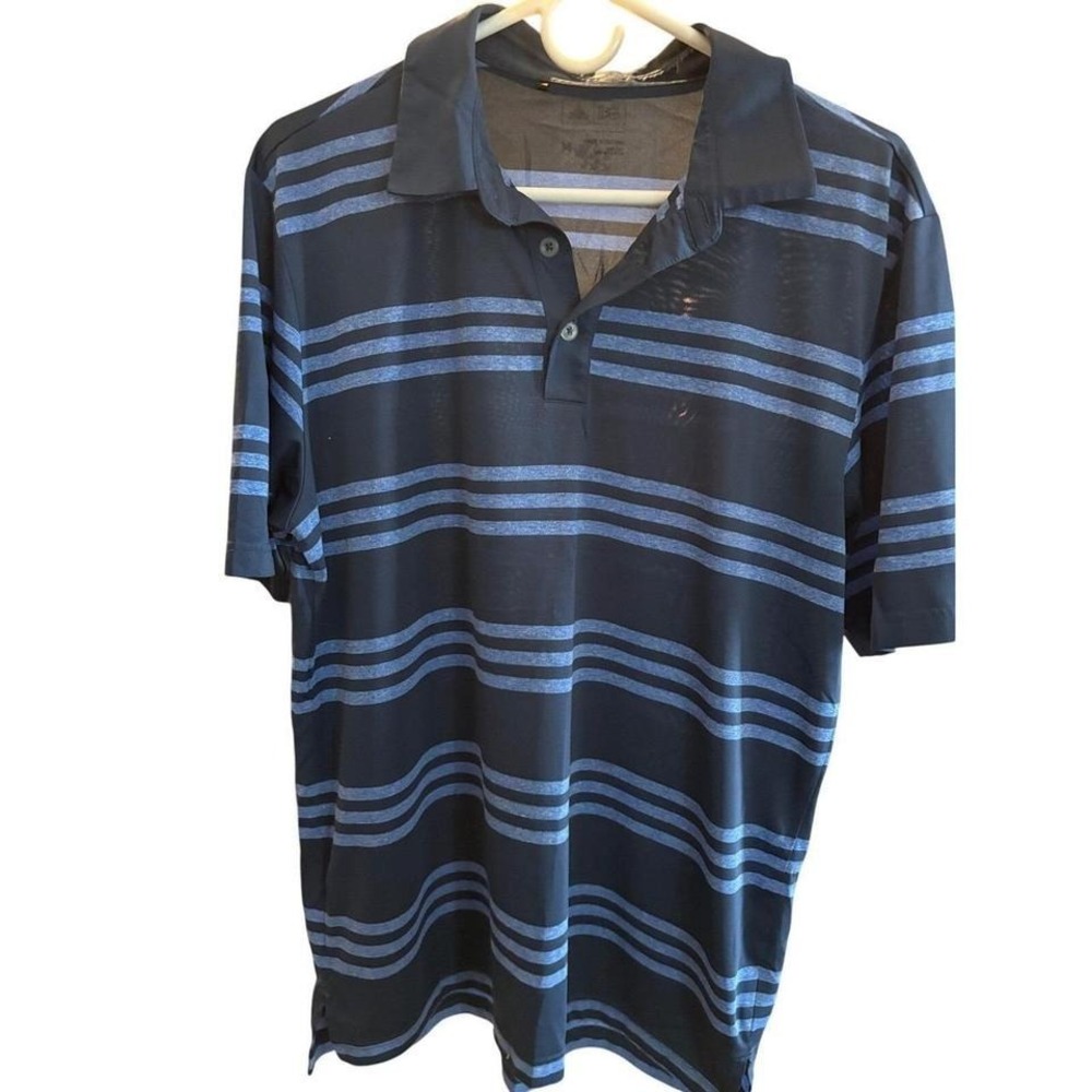 Adidas Golf Polo Pickleball Shirt Men's Blue‎ Striped Short Sleeve Performance M